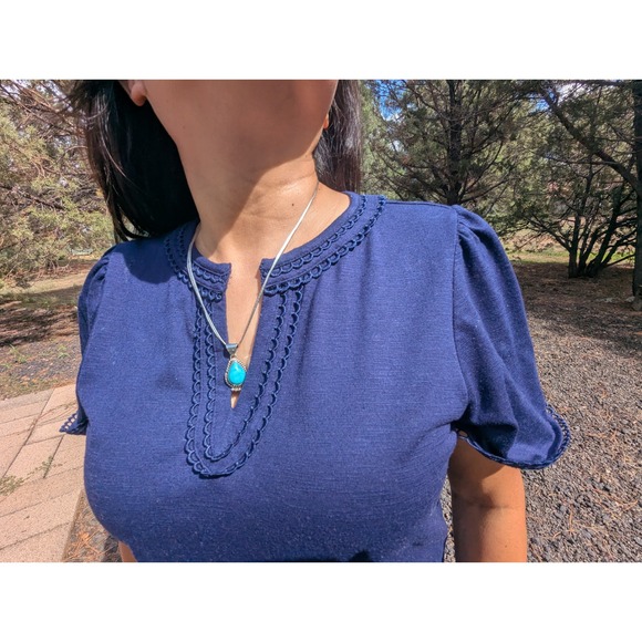 Authentic Navajo Necklace Blue Turquoise Pendant Native American Jewelry ** - Picture 5 of 10